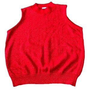 Vintage Bea Classics Women's Vest Sweater Red Glitter Sz XL Cardigan Pullover
